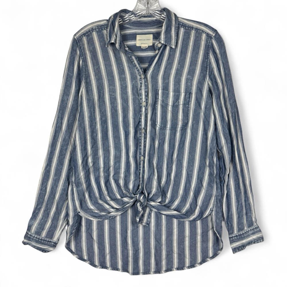 American Eagle Boyfriend Fit Button Down Top Womens Size XS Long Sleeve, Pocket